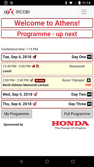 Conferences home screen on Android